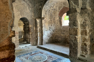 Ruins ancient medieval city old church Lycian rock tombs stone temple in Türkiye, UNESCO World...