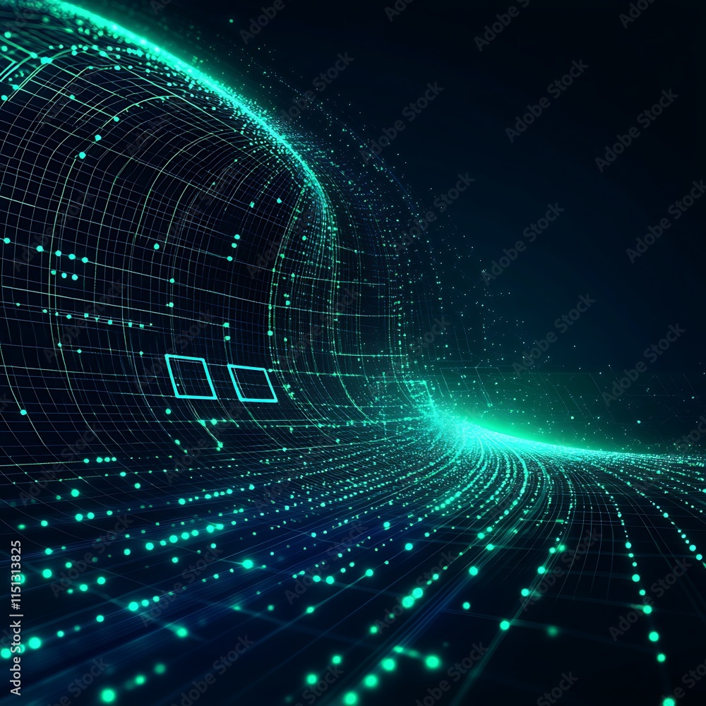 Poster abstract digital wave with glowing particles and grid design for futuristic technology concept