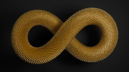 3d rendering of the infinity sign. Golden dragon body with golden scales. The symbol of the new year 2025, the year of the snake in the Oriental Chinese style. Chinese calendar.