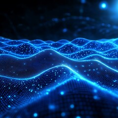 Abstract Digital Waves with Glowing Particles in a Depth of Field Effect for Background Design