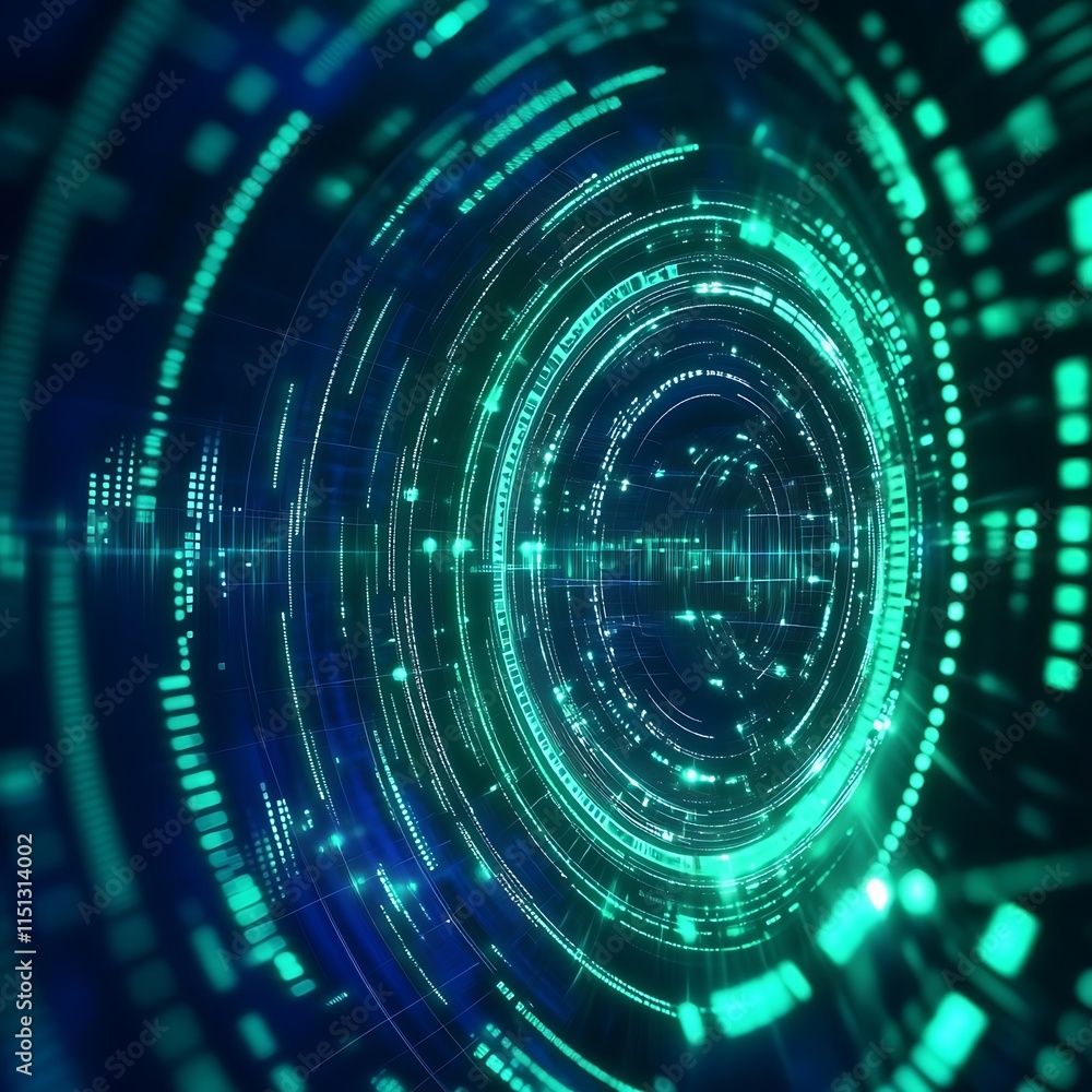 Poster abstract futuristic digital background with glowing circular patterns and data visualization element