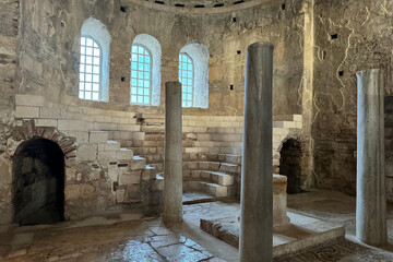 Ruins ancient medieval city old church Lycian rock tombs stone temple in Türkiye, UNESCO World...