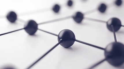 An abstract representation of interconnected spheres, symbolizing networks or molecular structures, set against a light background.
