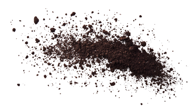 Dark Brown Soil Texture, Scattered Dirt, Ground, Earth, Compost, Garden, Agriculture, Farming, White