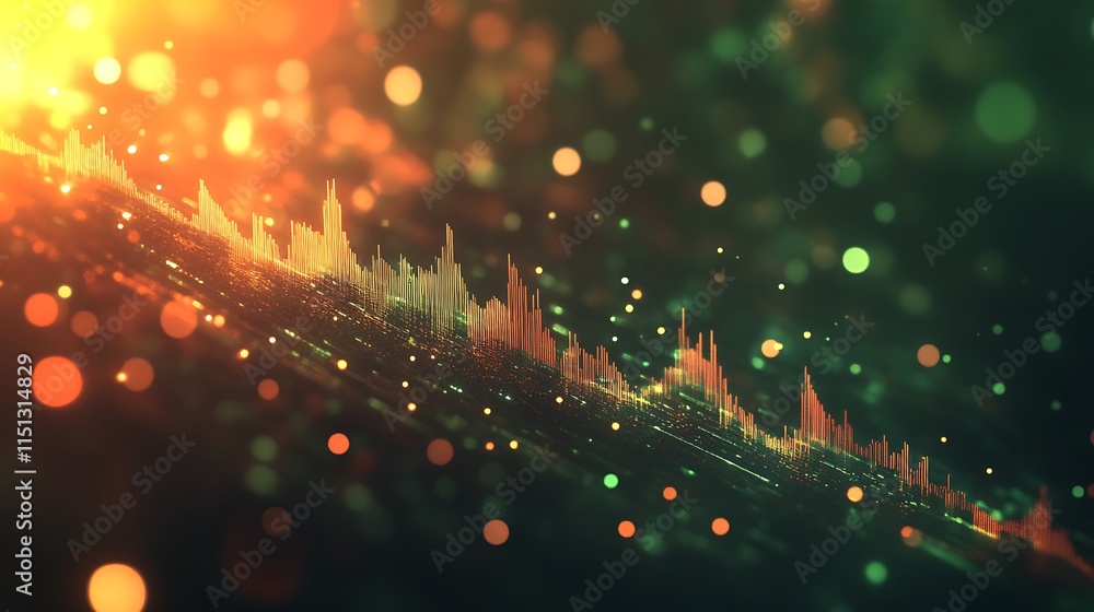 Poster colorful abstract visual representation of sound waves with vibrant bokeh lights and gradient backgr