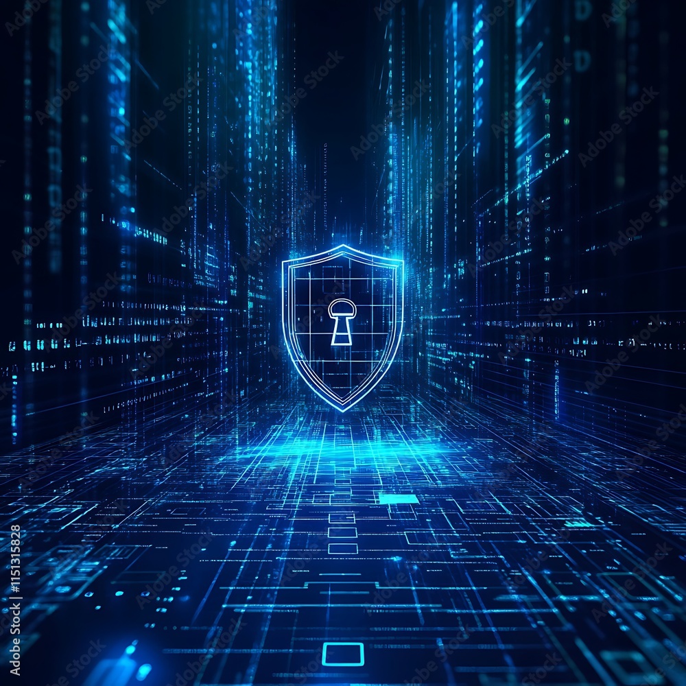 Aufkleber digital security concept with shield and keyhole in futuristic data environment representing cyber p