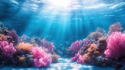 Fototapeta premium Vibrant coral reef, sunlit ocean floor.