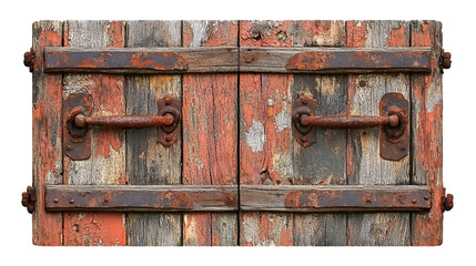 Rustic Weathered Wooden Double Doors with Rusty Hinges and Handles