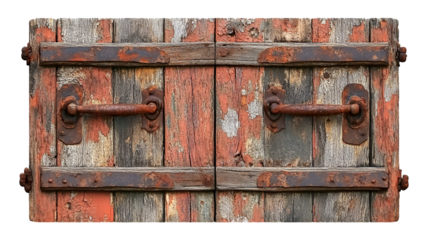 Rustic Weathered Wooden Double Doors with Rusty Hinges and Handles