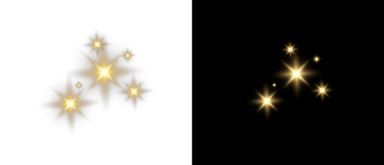 Png gold star light, sparkle. Yellow light effect. Shining light with yellow gold color. Png spotlight spark.Vector transparent sunlight special lens flare light effect.	
