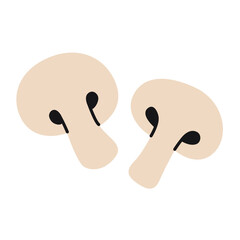 Hand drawn champignon mushroom slices. Doodle simple style champignon. Healthy dieting food.