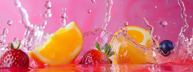Fruit Juice Splashing in Pink Scene