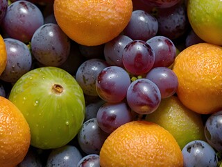 grapes photographed up close along with other fruits