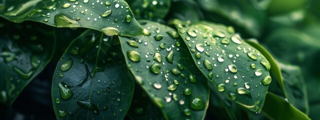 Fototapeta premium Dew-Covered Leaves in Natural Light