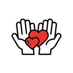 ペアになったハートを包む手のイラスト＿編集可能なラインアイコン