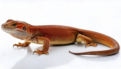 Naklejka premium Lizard on white background and showcasing detailed scales, natural texture and symbol of resilience and adaptability