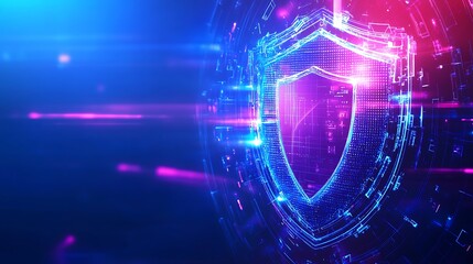 Fototapeta premium Digital Shield Concept with Cyber Elements and Bright Neon Colors Representing Online Security and Protection