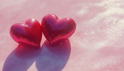 Fototapeta premium Romantic Valentine's Day Red Hearts with Glitter Background