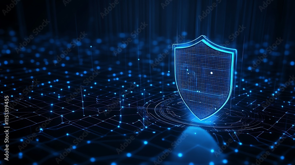 Aufkleber digital shield icon representing cybersecurity protection in a high-tech futuristic network environm