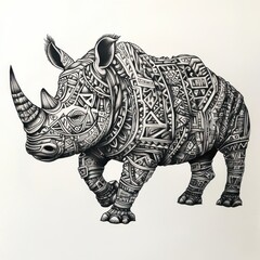 Fototapeta premium Ornate Rhinoceros Art Detailed Tribal Design