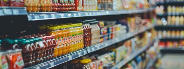 Fototapeta premium Supermarket Aisle with Organized Shelves