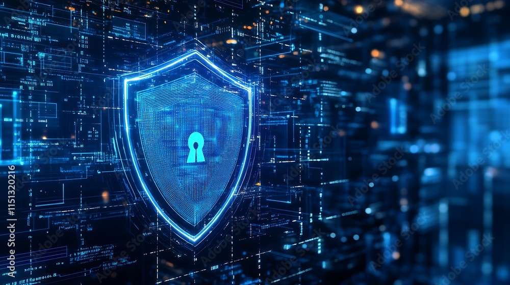 Aufkleber digital shield icon with lock symbol representing cybersecurity protection in futuristic technology 