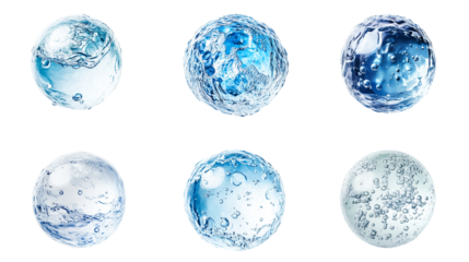Collection set of water bubbles isolated on transparent background, png