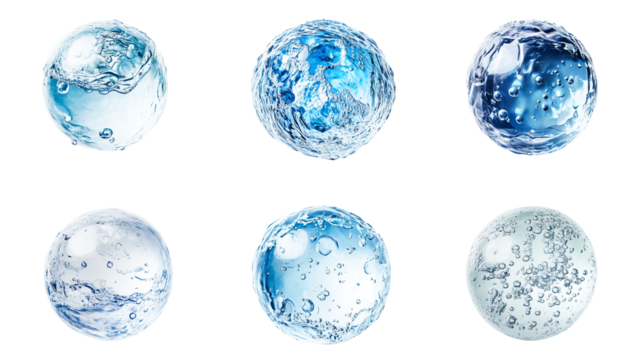 Collection set of water bubbles isolated on transparent background, png