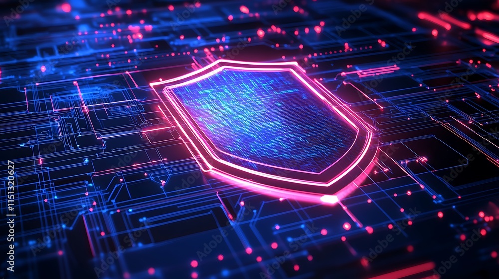 Aufkleber digital shield protection concept on futuristic technology background with neon colors and circuit p