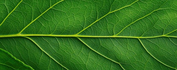 Green foliage concept. Close-up of a detailed green leaf showing intricate veins and texture