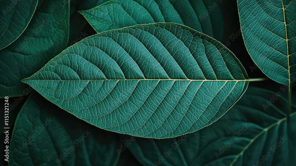 Poster aerial view forest idea. green foliage concept. close-up view of lush green leaves with intricate pa