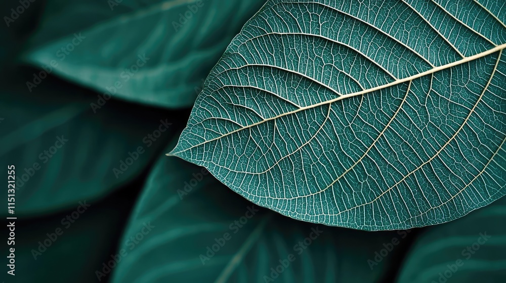 Poster green foliage concept. close-up of vibrant green leaves with intricate textures and patterns.