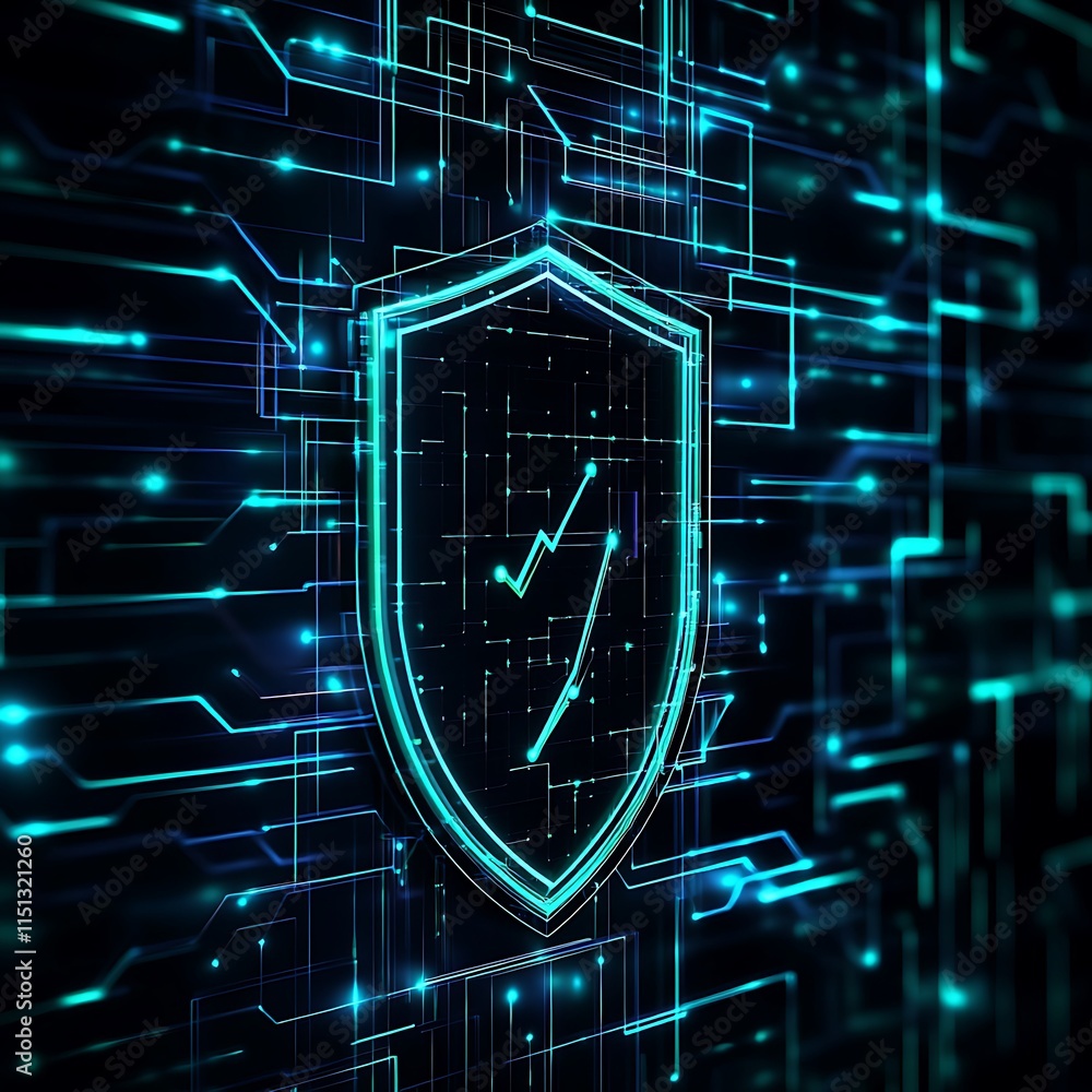 Poster digital shield symbol on futuristic background representing cyber security and data protection techn