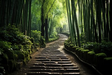 Obraz premium Serene bamboo forest path.