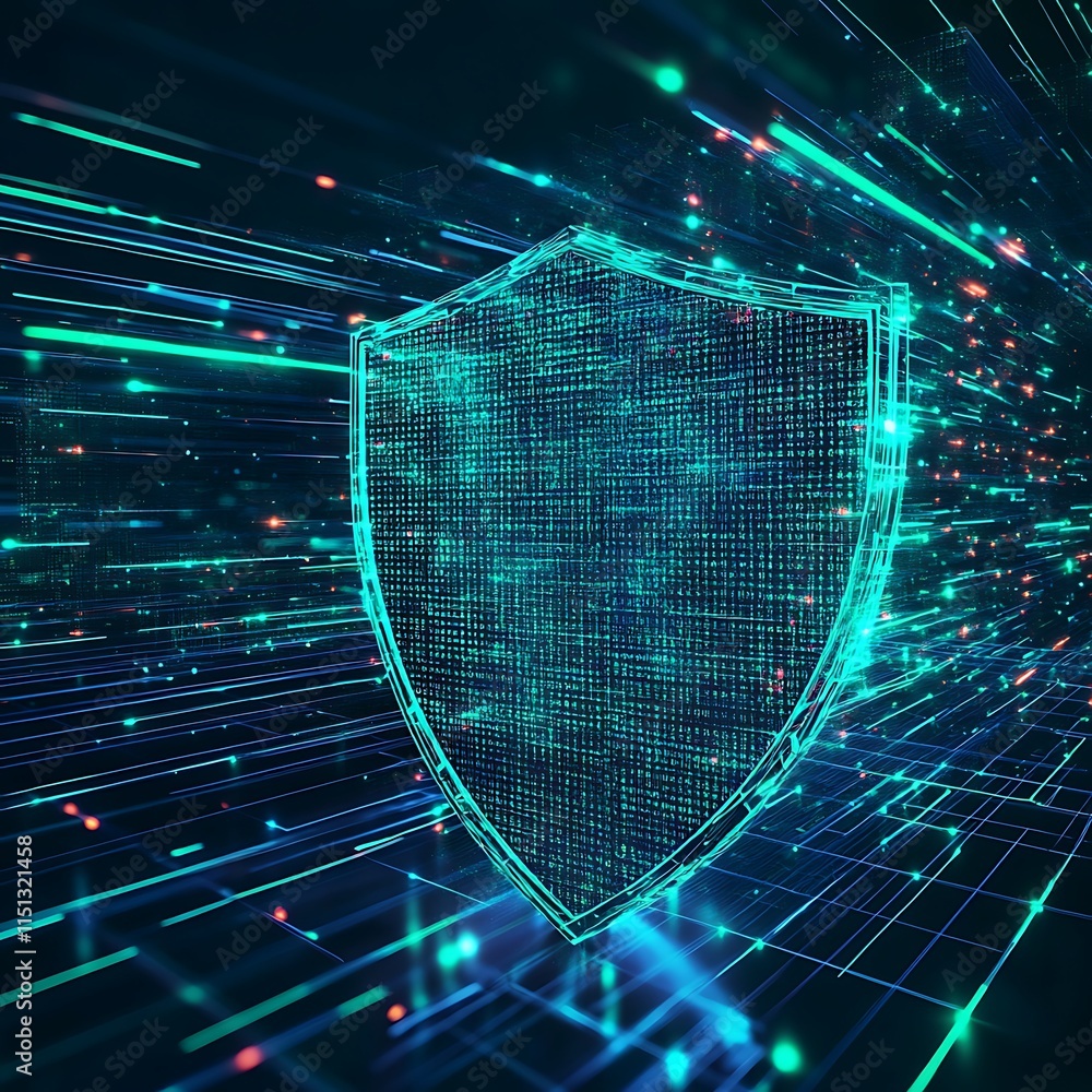 Aufkleber digital shield symbol representing cyber security protection against threats and data breaches in te