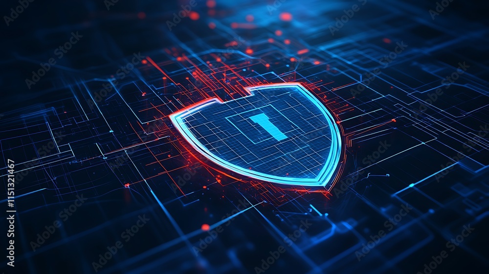 Aufkleber digital shield symbol representing cybersecurity and data protection against online threats and atta
