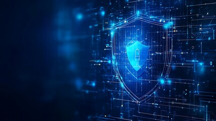 Obraz premium Digital Shield Symbol Representing Cybersecurity in a Futuristic Technology Background