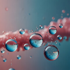 water droplets floating on a pastel pink and blue background