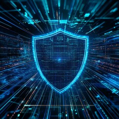 Digital Shield Symbol Representing Cybersecurity, Protection, and Data Safety in a Futuristic Virtual Environment