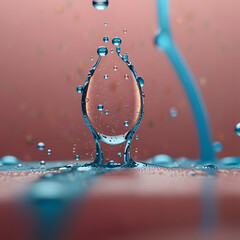 water droplets floating on a pastel pink and blue background