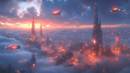 Fototapeta premium Futuristic Cityscape at Night