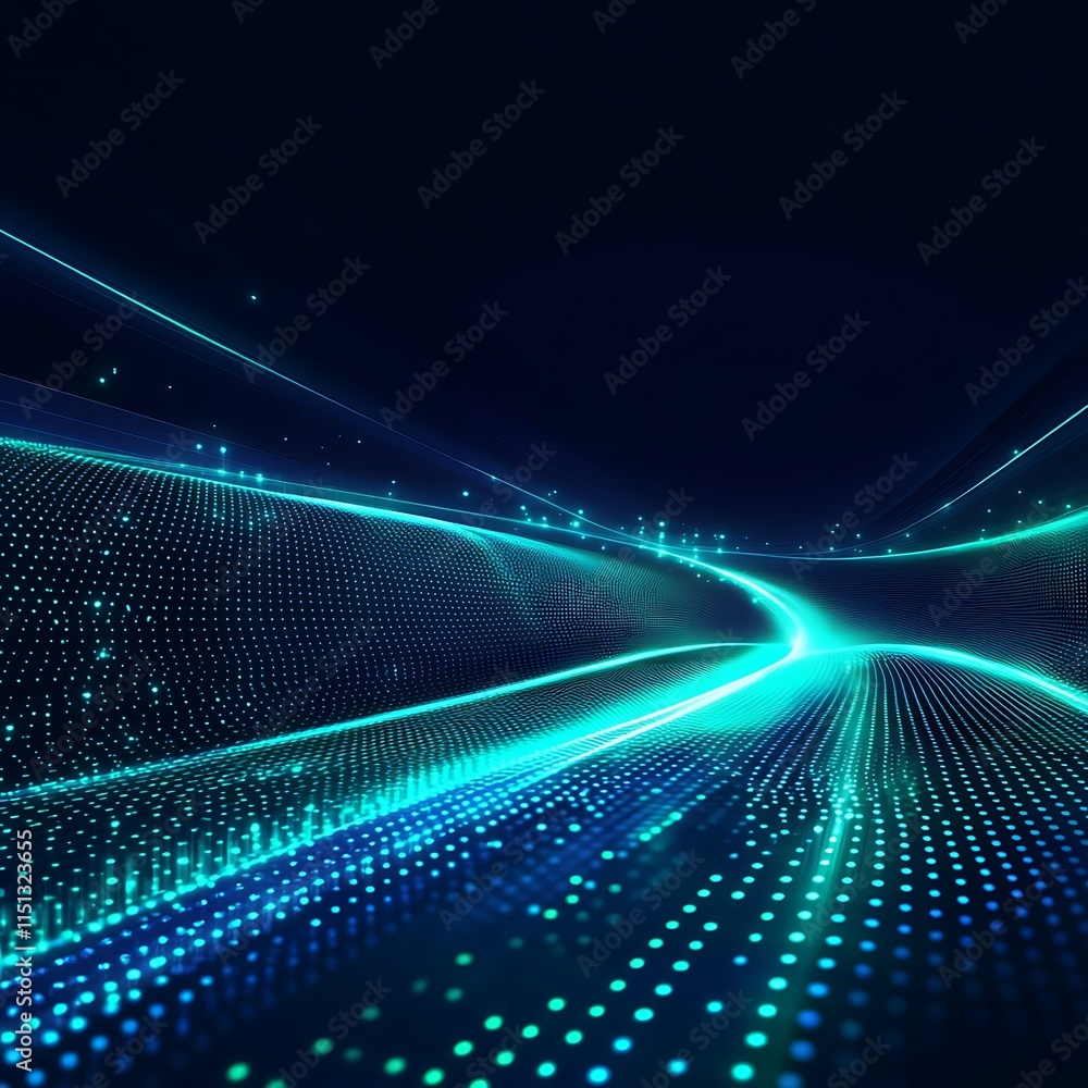 Poster dynamic abstract background with bright lights and dots in a futuristic digital landscape