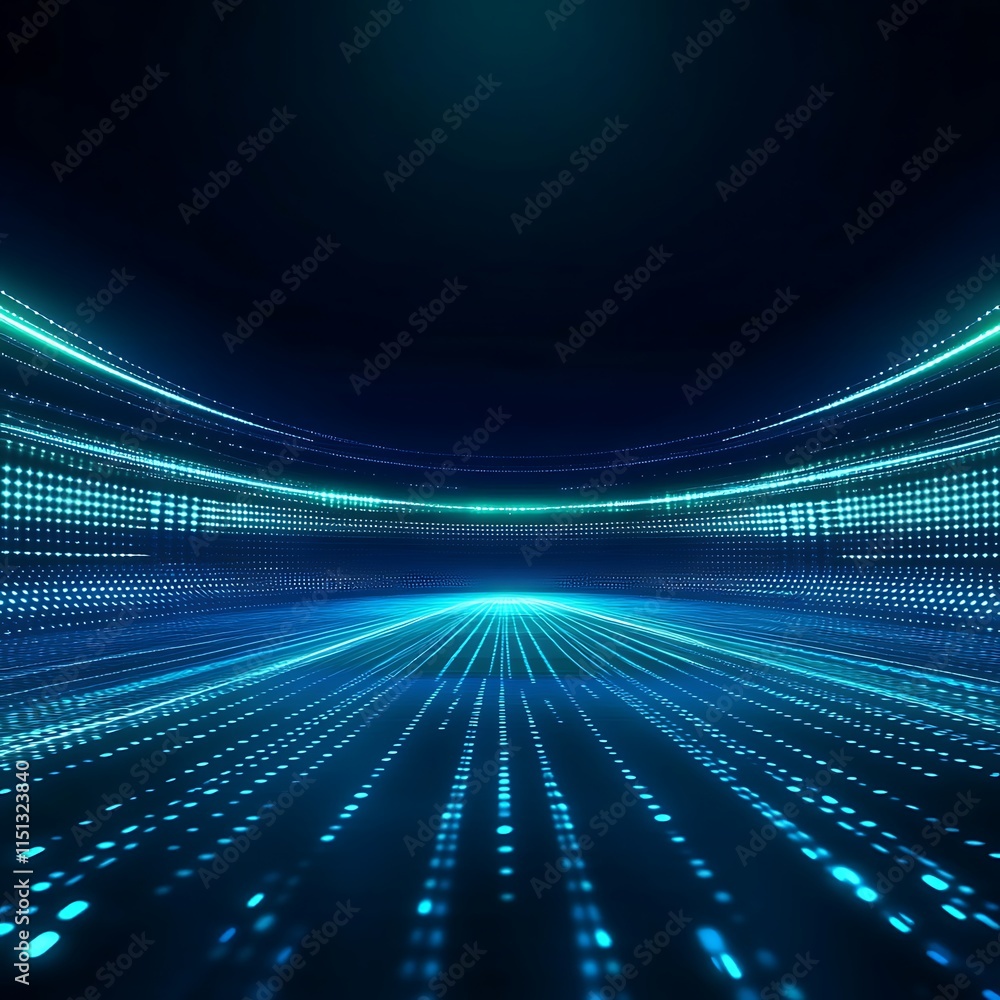 Poster futuristic abstract background with digital light trails and glowing lines in dark space