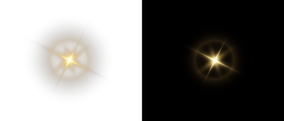 Png gold star light, sparkle. Yellow light effect. Shining light with yellow gold color. Png spotlight spark.Vector transparent sunlight special lens flare light effect.	
