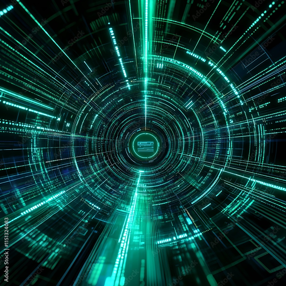 Poster futuristic abstract digital background with green light trails and circuits for technology concepts