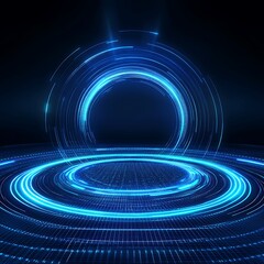 Futuristic Abstract Circular Digital Patterns with Blue Light Effects in Dark Background for Technology Themes