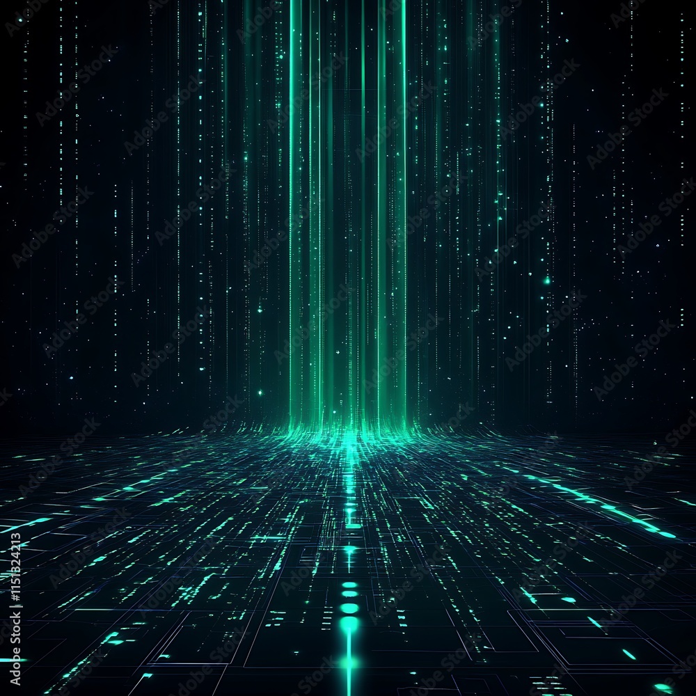 Aufkleber Futuristic Abstract Digital Space with Neon Lines and Glowing Particles on Dark Background