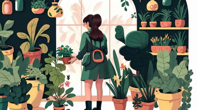 Agriculture gardener hobby and garden job. Woman planting gardens flowers, gardener flowers. Flat vector illustration.
