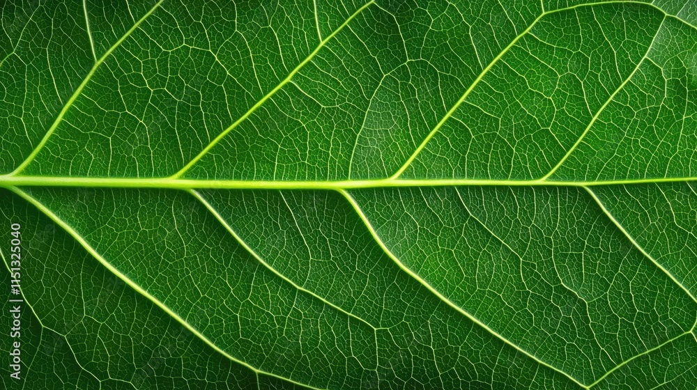 Poster green foliage concept. close-up view of a green leaf showcasing intricate patterns and textures.