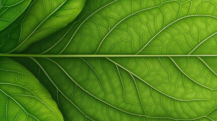Green foliage concept. Close-up view of green leaves showcasing their intricate textures and patterns.